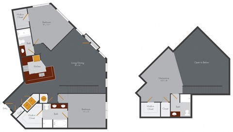 Floor plan for 2 beds, 3 baths, 1668 sqft